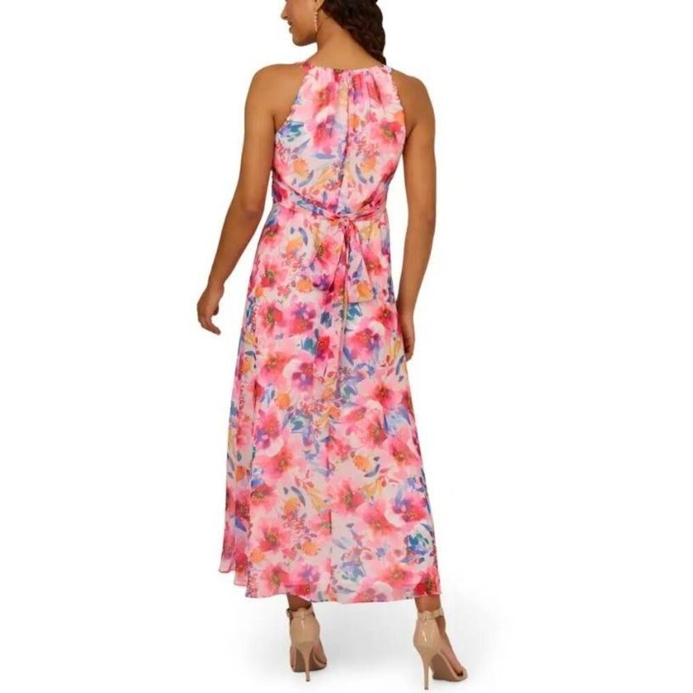 Adrianna Papell Floral Chiffon Maxi Dress Twist Front Size 14 - Picture 3 of 10